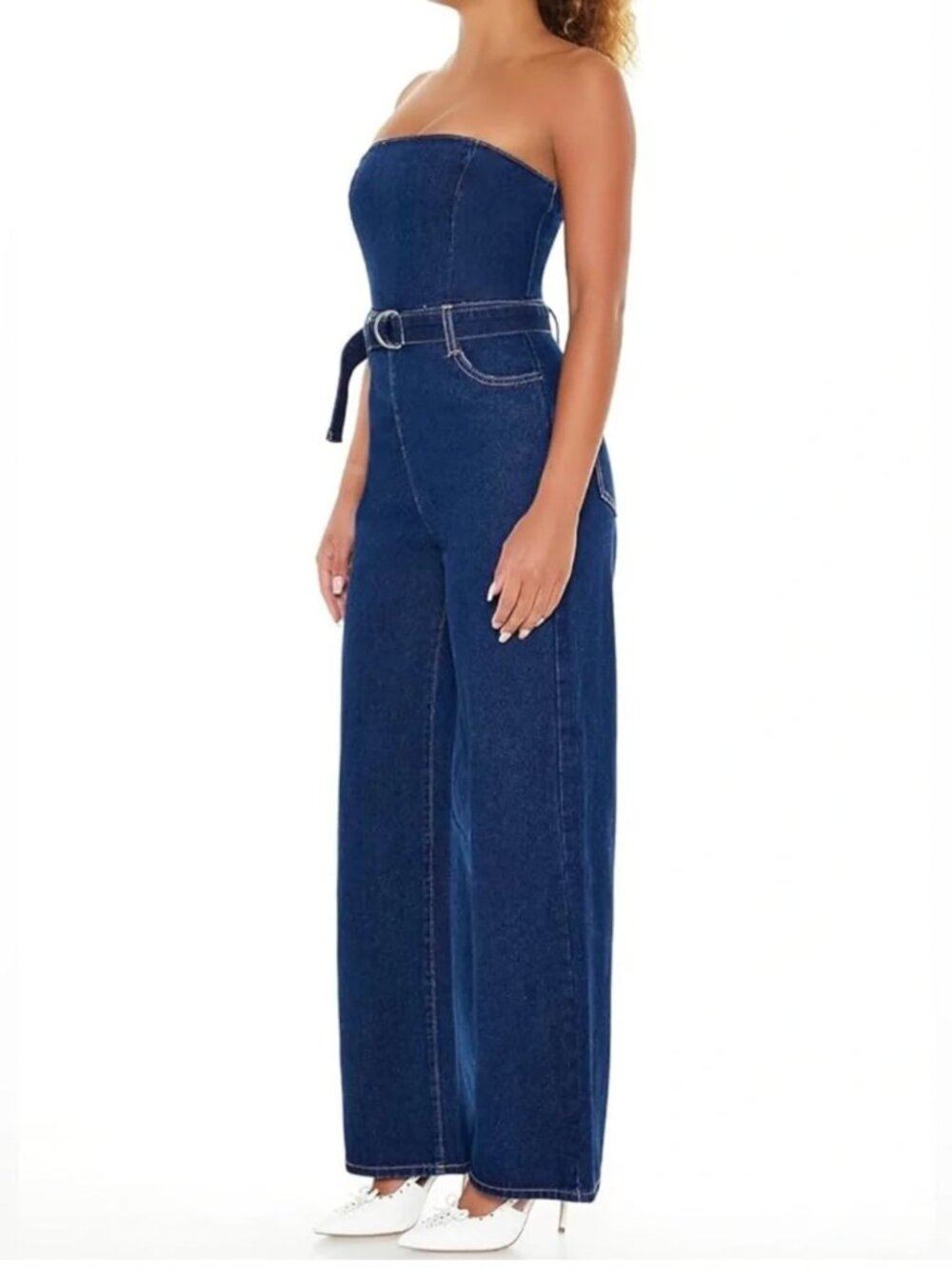 NWT Forever 21 Strapless Wide-Leg Denim Jumpsuit - Medium Wash (Size Small)